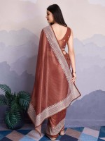 Red Brown Gold Infused Twill Net Saree